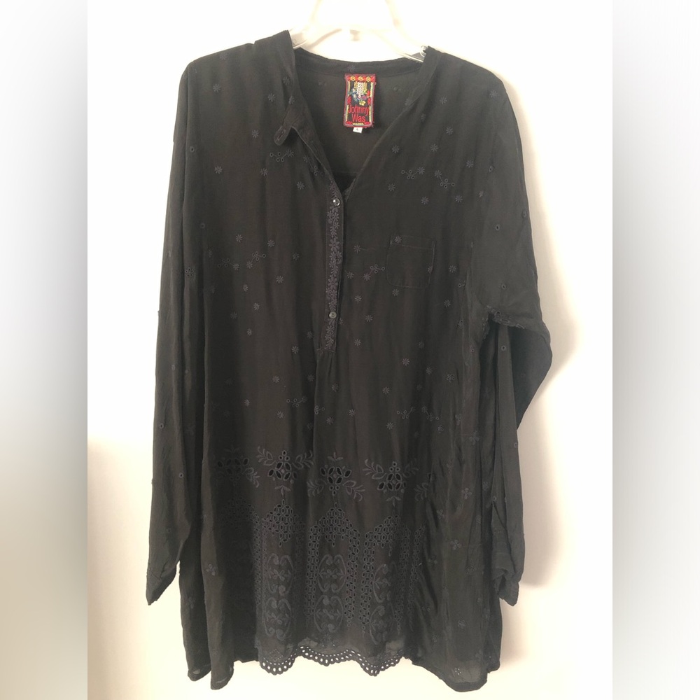 Johnny Was Black Embroidered Long Sleeve Tunic Size Large - Picture 3 of 8